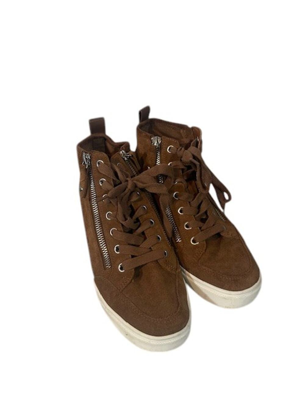Steve Madden Tan Leather High Top Side Zip Lace Up Sneakers Women Sz 6